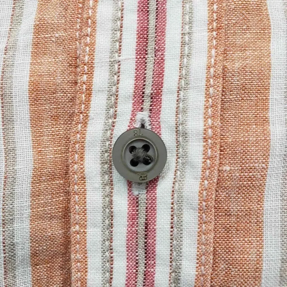 Banana Republic Linen Shirt Men S 14 / 14.5  Orange Stripe Long Sleeve Button Up